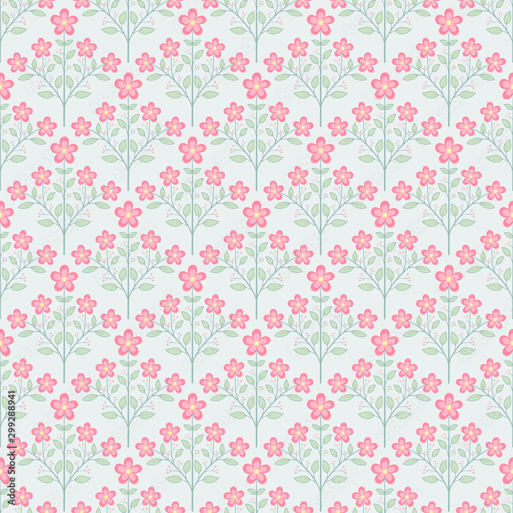 Small pink bloom flowers bouquet seamless pattern vector background