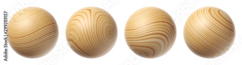 Set of wooden spheres isolated on a white background