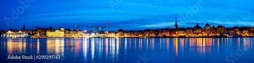 Photography Panorama of Gamla Stan in Stockholm, Sweden with landmarks like Riddarholm Churc