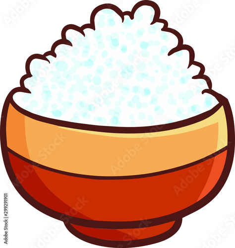 Funny and yummy rice in a brown bowl ready to eat