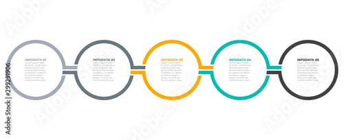 Business process infographic design label with 5 options, steps, circles concept. Vector template elements.