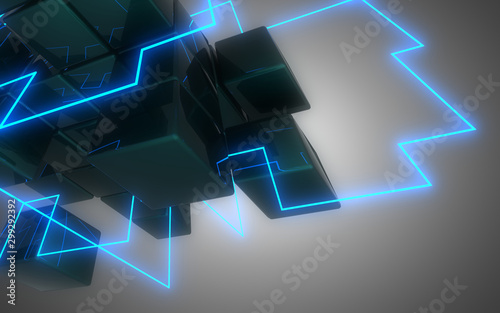 3d neon cubes construction. 3d illustration photo