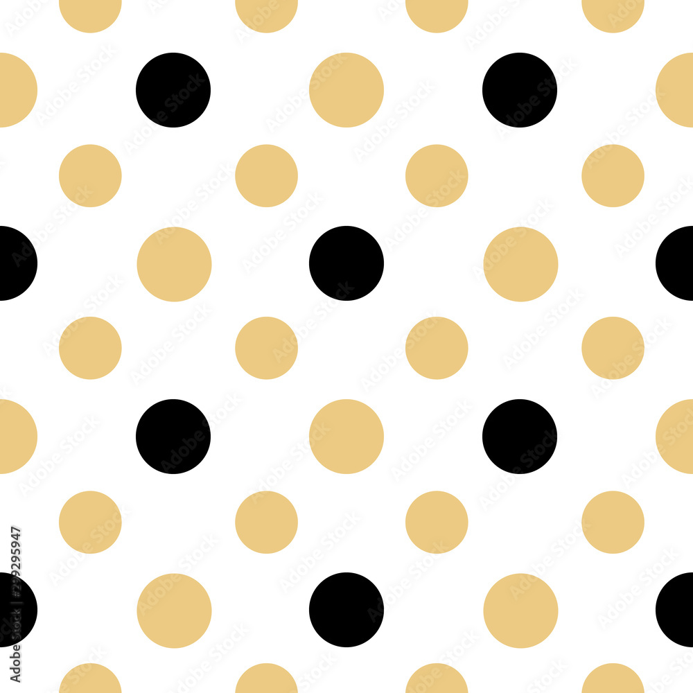 Seamless dotted pattern with black and beige dotes on the white background. Vector ornament for textile, posters, cards, wrapping paper, packaging Seamless dotted pattern with black and beige dotes on the white background. Vector ornament for textile, posters, cards, wrapping paper, packaging
