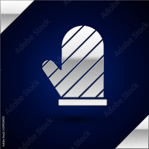 Silver Oven glove icon isolated on dark blue background. Kitchen potholder sign. Cooking glove. Vector Illustration