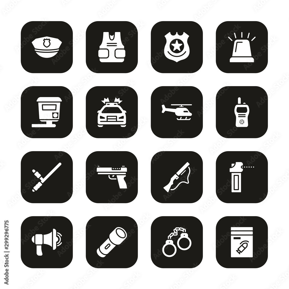 Police Highway Patrol Icons White On Black Set Police Highway Patrol Icons White On Black Set