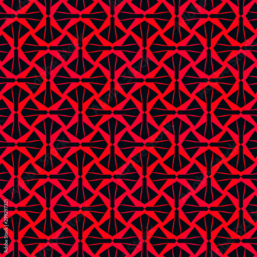 Seamless pattern with geometric monochrome elements on a black background.