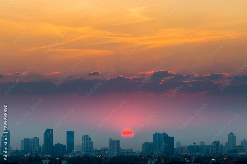 view over the city of Bangkok with his skycrapers at sunset