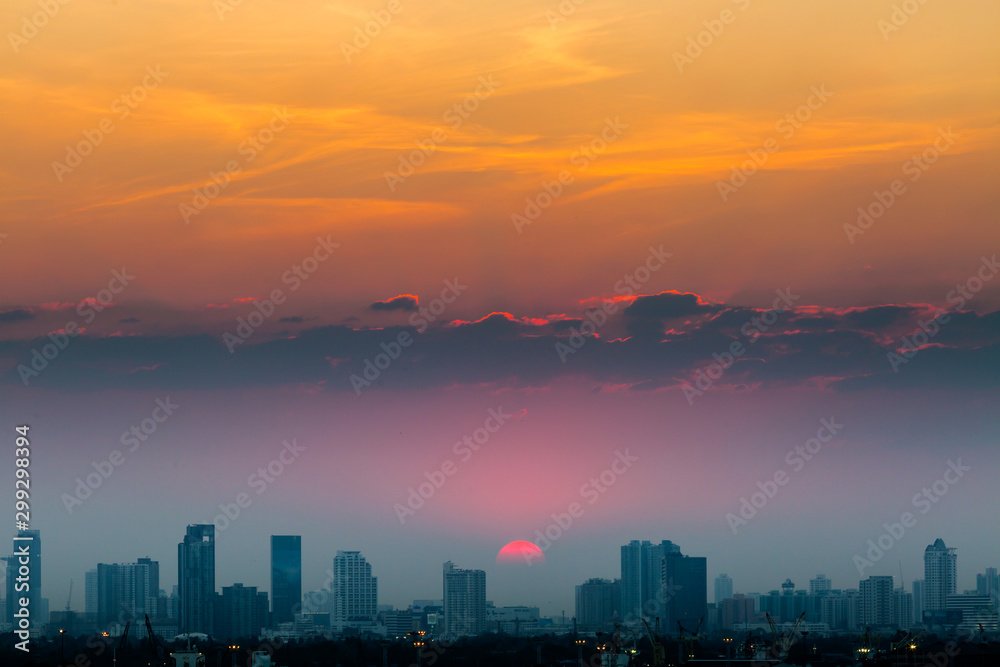 view over the city of Bangkok with his skycrapers at sunset