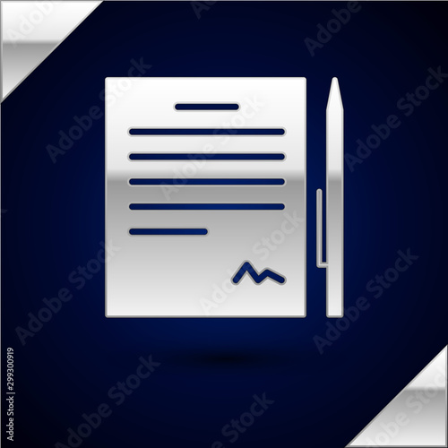 Фотография Silver Contract with pen icon isolated on dark blue background