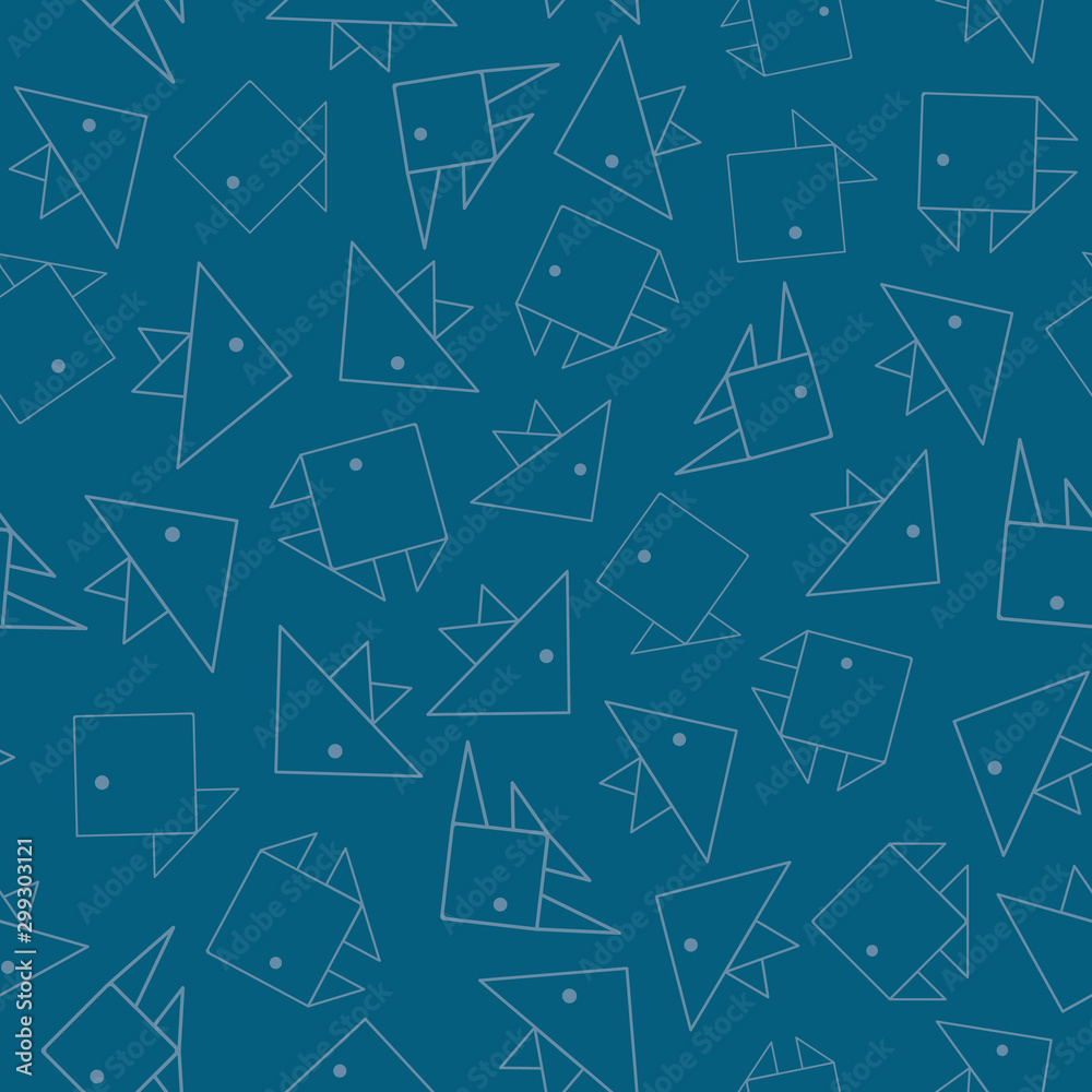 Vector Blue Fish on Blue Background Seamless Repeat Pattern. Background for textiles, cards, manufacturing, wallpapers, print, gift wrap and scrapbooking. Vector Blue Fish on Blue Background Seamless Repeat Pattern. Background for textiles, cards, manufacturing, wallpapers, print, gift wrap and scrapbooking.