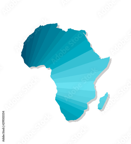 Vector isolated illustration icon with simplified blue silhouette of Africa map. Polygonal geometric style, triangular shapes. White background