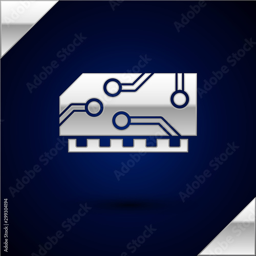 Silver RAM, random access memory icon isolated on dark blue background. Vector Illustration