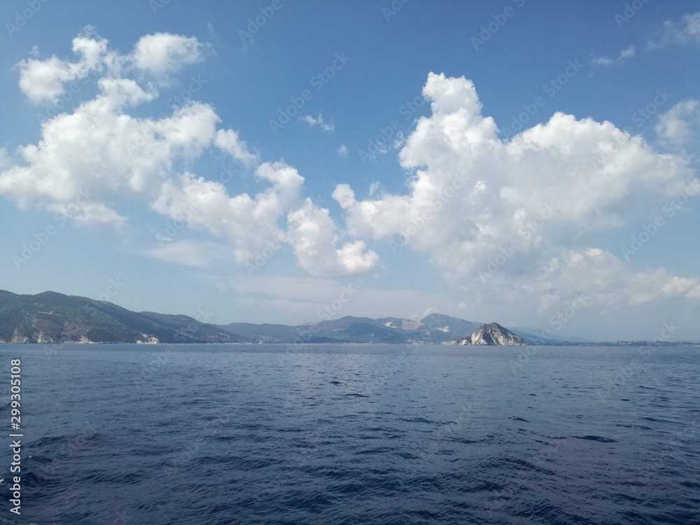 coastal sea with mountains in Greece