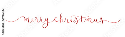 MERRY CHRISTMAS red vector brush calligraphy banner with swashes