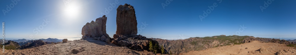 Panorama of Roque Nublo, Gran Canaria, Spain. This is a popular hiking  destination and also an iconic landmark of Gran Canaria.
