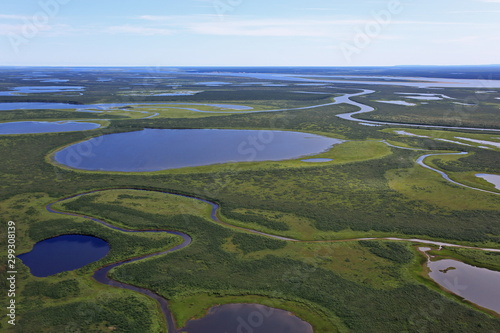 Tundra landscape in summer, Taymyr peninsula, aerial view