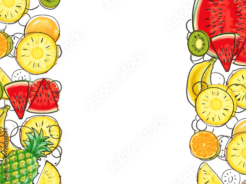 Hand drawn Exotic Fruit border isolated on white background