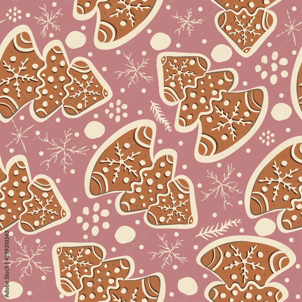 Cute Winter Seamless Pattern with gingerbread cookies. Cute Winter Seamless Pattern with gingerbread cookies.