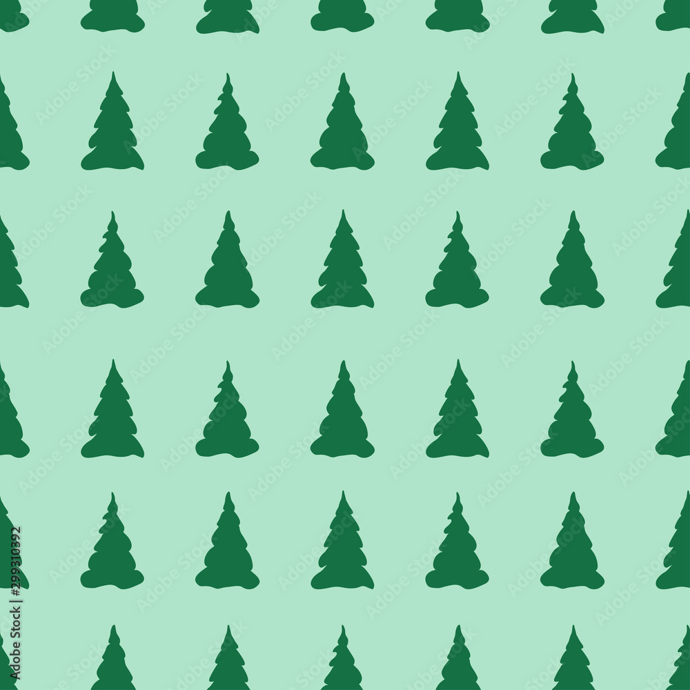 Christmas card. Seamless pattern with green Christmas tree.