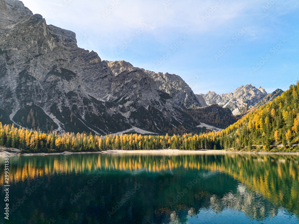 Braies Lake in Trentino Alto Adige Italy