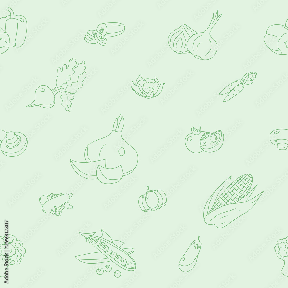Vegetables background - Vector seamless pattern of vegetarian food and healthy nutrition for graphic design
