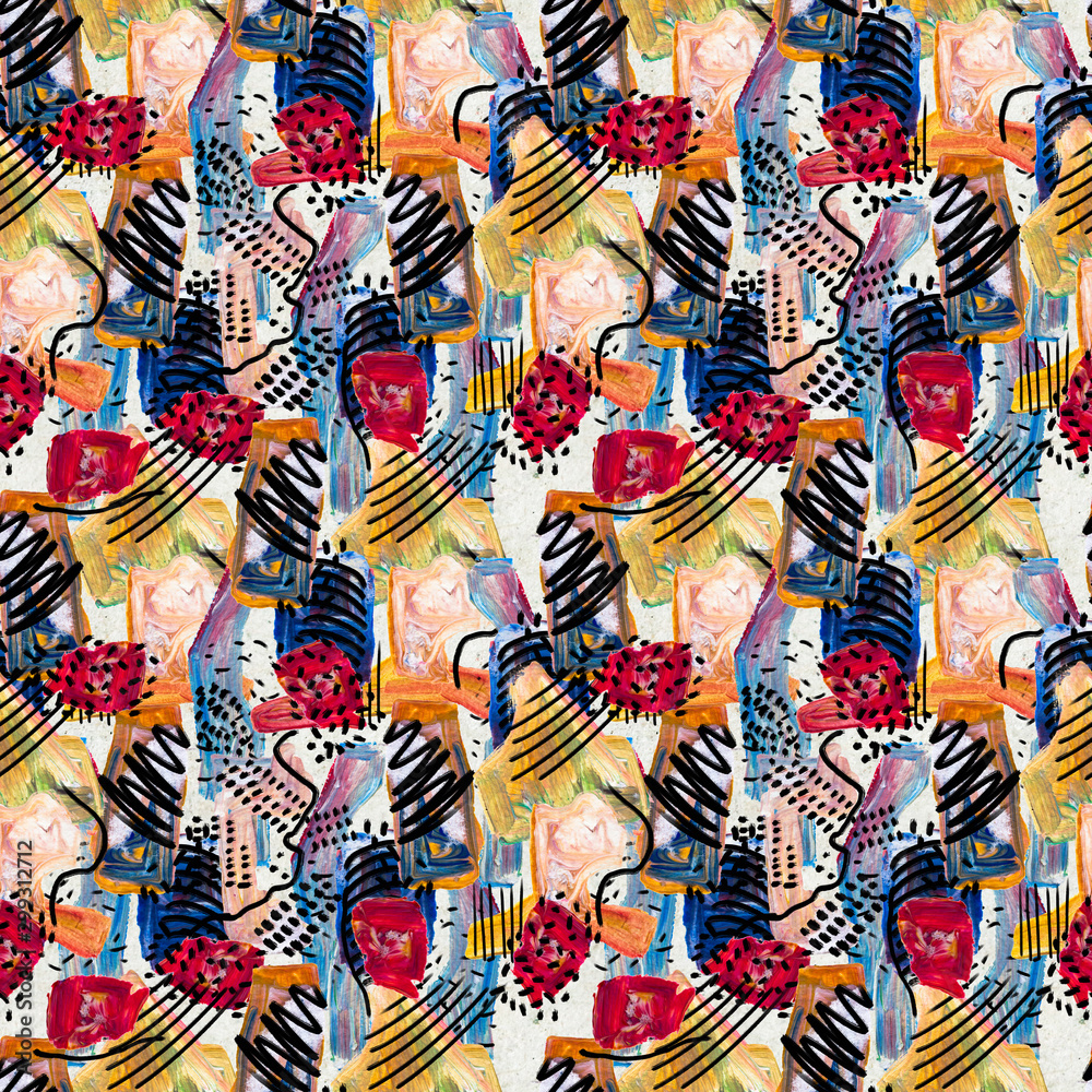 Seamless pattern made by hand drawn paint strokes.