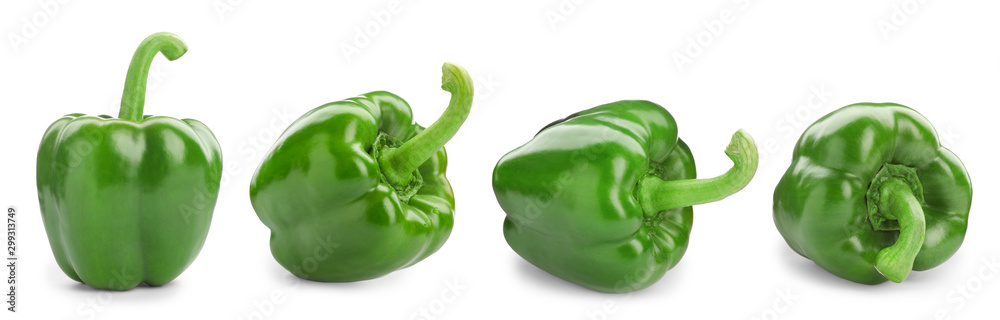 Ripe green bell pepper on white background - obrazy, fototapety, plakaty 