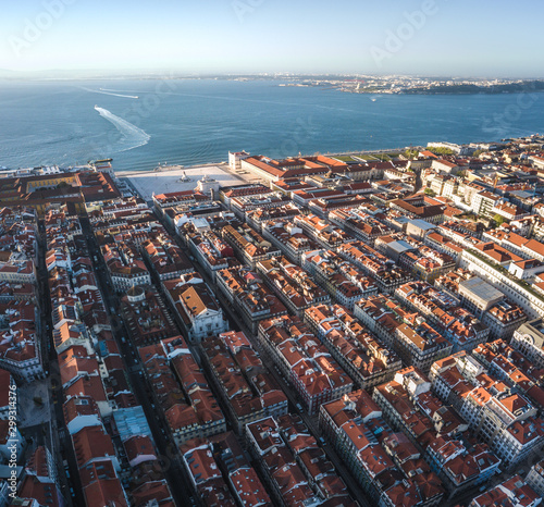 Panoramic aerial View of Baixa Chiado and Lisbon downtown, Portugal