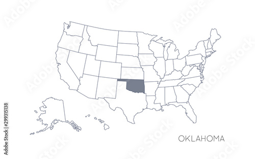 High detailed vector map - United States of America. Map with state boundaries. Oklahoma vector map silhouette