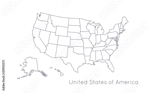 High detailed vector map - United States of America. Map with state boundaries. Blank black contour isolated on white background. Vector illustration.