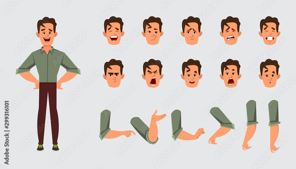 Young smart boy character with different facial expression and hand poses. animation character model sheet for your design, animation, motion or something else. Stock Vector | Adobe Stock Young smart boy character with different facial expression and hand poses. animation character model sheet for your design, animation, motion or something else. Stock Vector | Adobe Stock