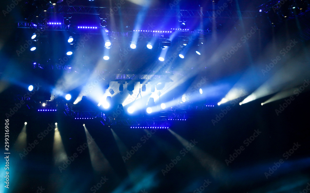 Blue light on a rock concert stage as background