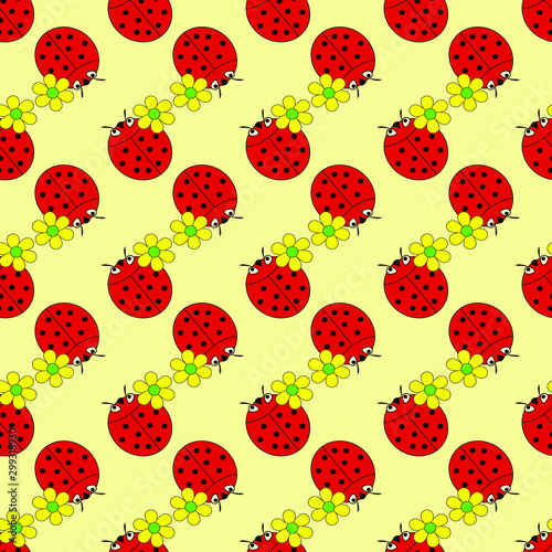 Lady-bird or red ladybug pattern on light background. Endless insect texture for textile