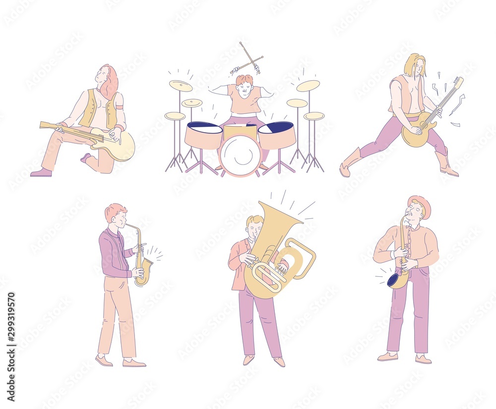 Rock and orchestra musicians isolated characters music industry