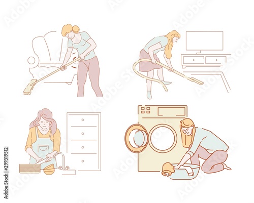 Cleaning and household chores vector women or housewives and housework