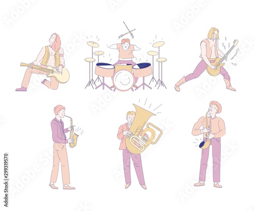 Rock and orchestra musicians isolated characters music industry