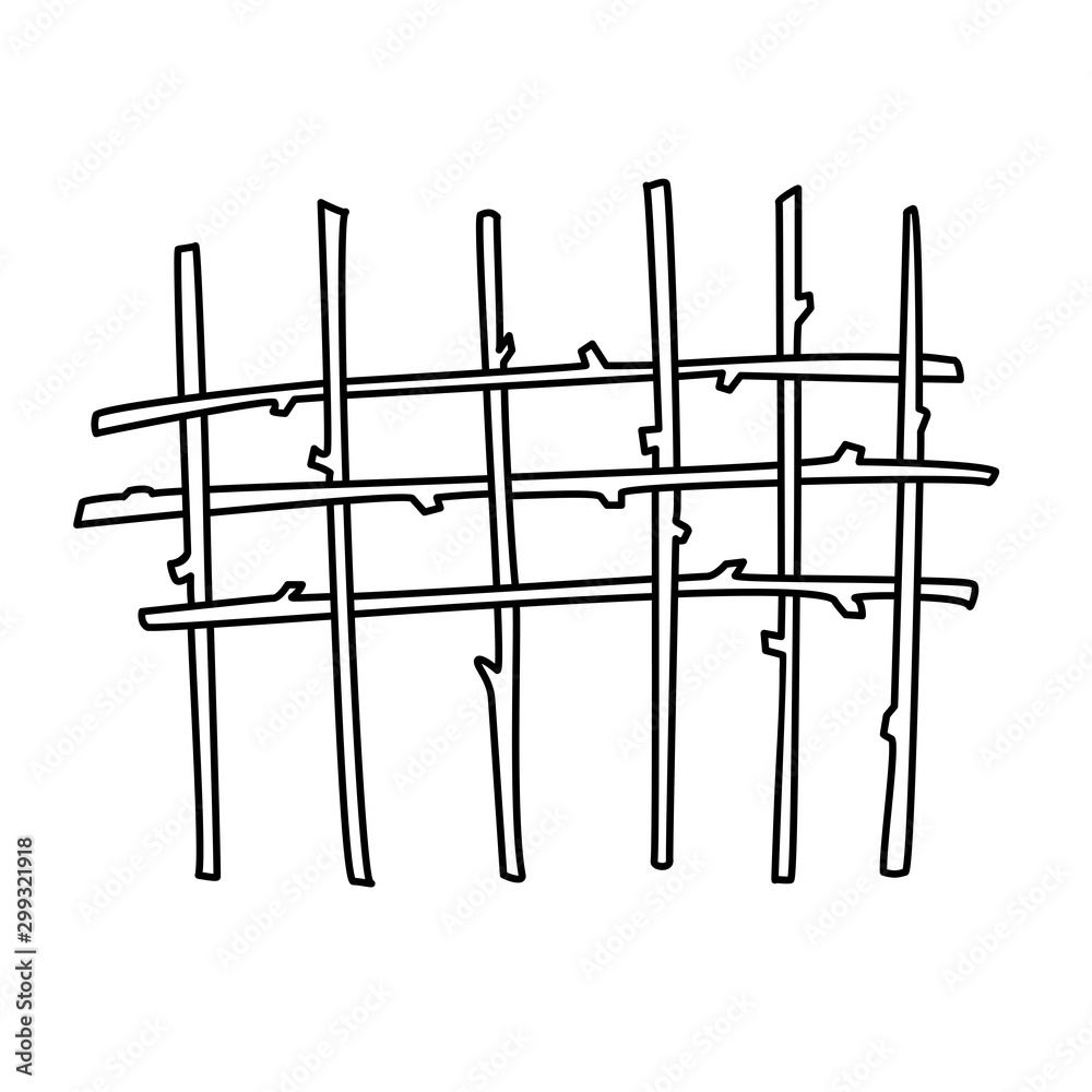 Rustic fence made of tree branches, boundary for farm or country house, cartoon vector Illustration on a white background Rustic fence made of tree branches, boundary for farm or country house, cartoon vector Illustration on a white background