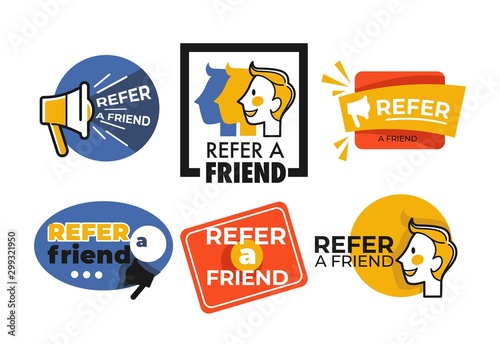 Refer friend web button isolated icons megaphone and face