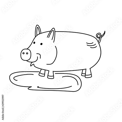 Cute cartoon piggy pig standing on a white background. Graphic vector illustration for logos, packaging, children's decor.
