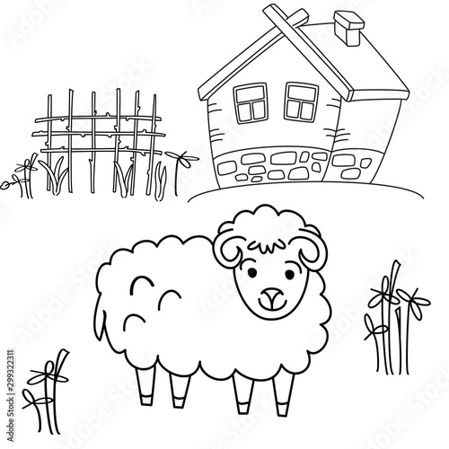 Cute cartoon farm on white background. Graphic vector illustrations for logos, packaging, children's decor, for design of cards, t-shirts.