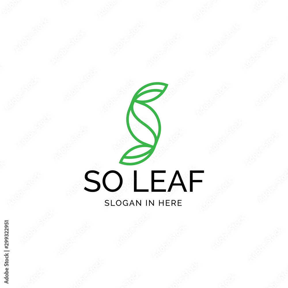 Initial S letter with leaf icon shaped vector logo design illustration