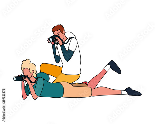 Men taking picture vector design