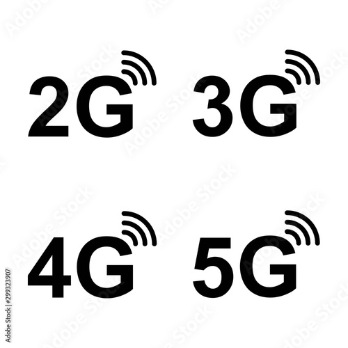 5G, 4G, 3G, 2G vector symbol set isolated on background - new mobile communication technology and smartphone network icons for website, ui, mobile app, banner. 10 eps