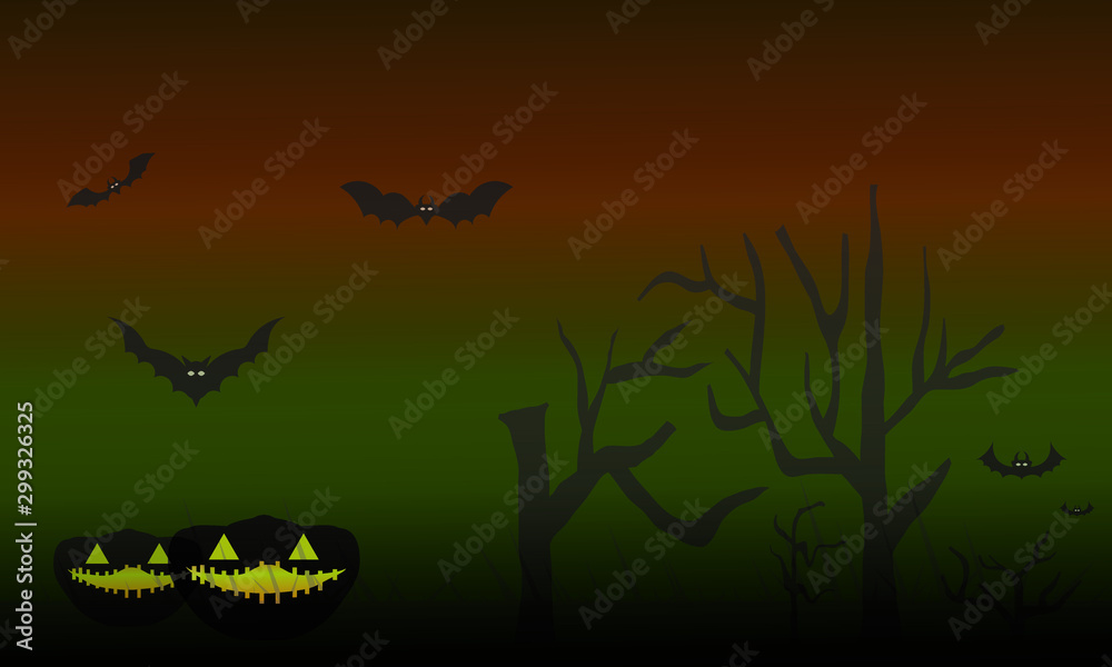 Holloween haunted night scene background illustration