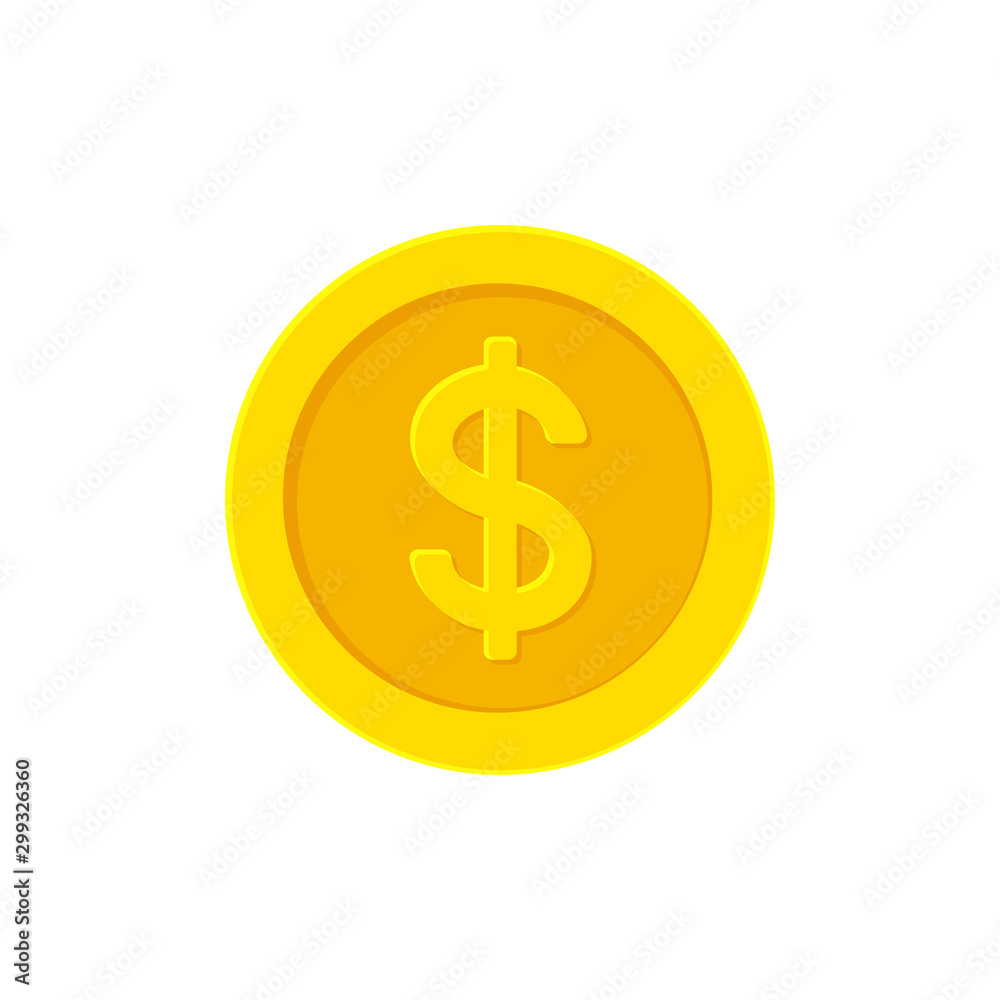 Dollar golden coin. Flat icon isolated on white. Vector illustration Dollar golden coin. Flat icon isolated on white. Vector illustration