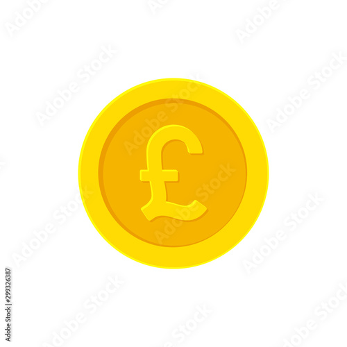 British Pound golden coin. Flat icon isolated on white. Vector illustration photo