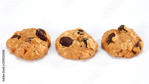 A cookie is a baked food that is typically small, flat and sweet. It usually contains flour, sugar and some type of oil or fat. It may include other ingredients such as raisins, oats, chocolate.