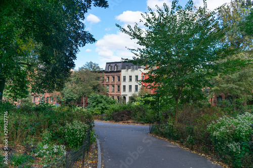 Empty Path at Fort Greene Park in Brooklyn New York with Homes in the Background