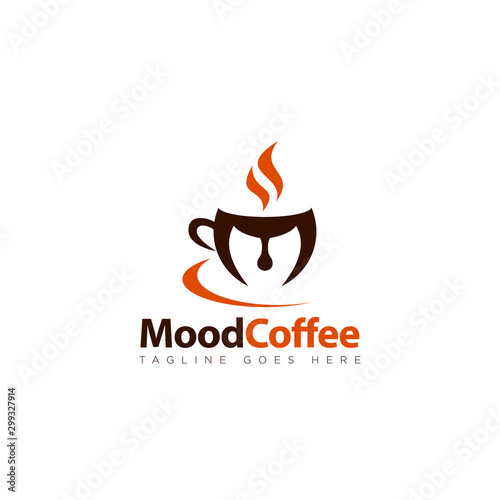 logo moodcoffee, abstrack mug with lettering M vector