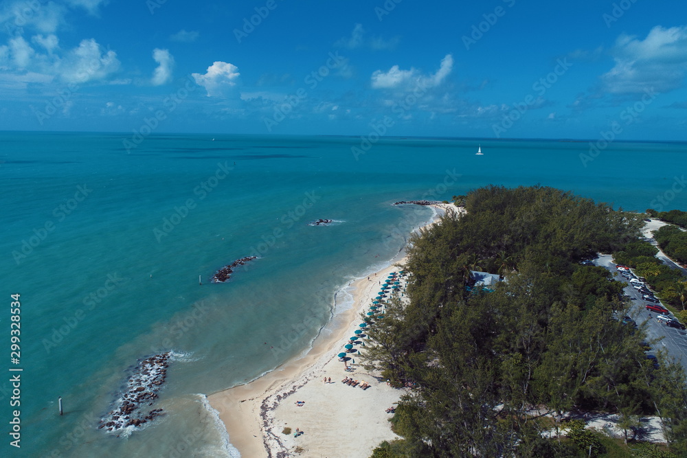 Aerial view of nearst Fort Zachary Taylor, Key West, Florida, United States. Caribbean sea. Great landscape. Travel destination. Tropical travel.